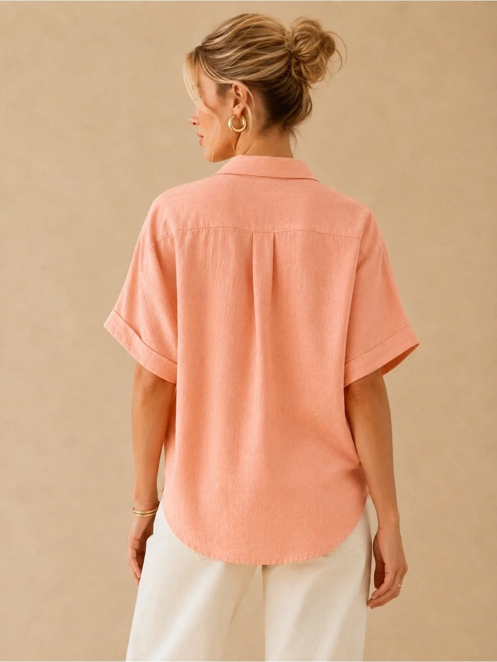 J.Crew Baird McNutt Irish Linen Peach Orange Short Sleeve Flowy Popover Blouse